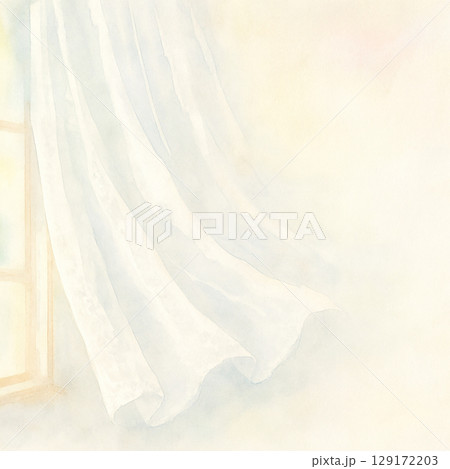 白いカーテンが風で揺れる光の背景素材 白いカーテンが風で揺れる光の背景素材 129172203