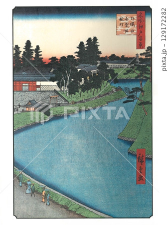 歌川広重 名所江戸百景(夏の部)#67 外桜田 弁慶堀 糀町(麹町) 歌川広重 名所江戸百景(夏の部)#67 外桜田 弁慶堀 糀町(麹町) 129172282
