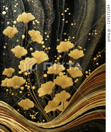 金色の花の和風背景 129172284