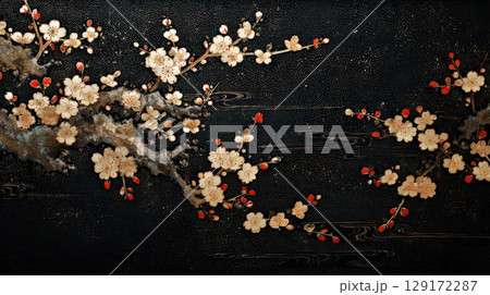 白梅の和風背景 129172287