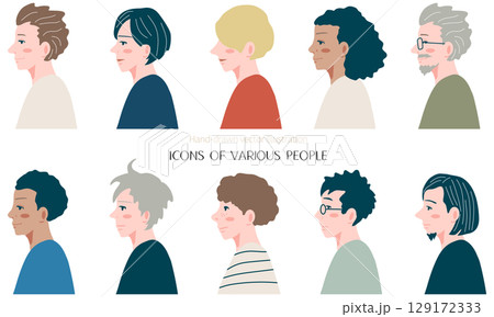 色んな男性の横顔アイコンセット 129172333