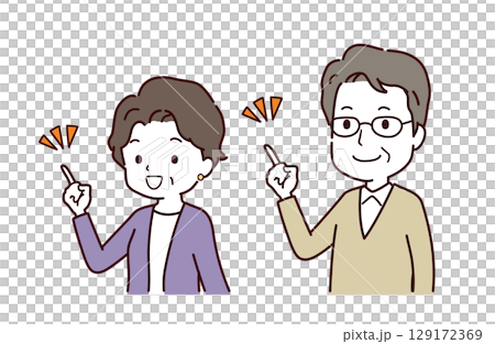 一對年長夫婦指點的插畫素材 129172369