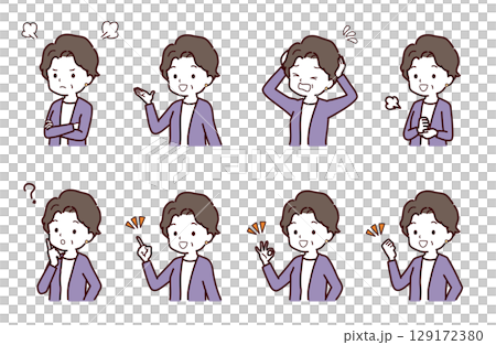 Illustration material of seniors in various poses 129172380