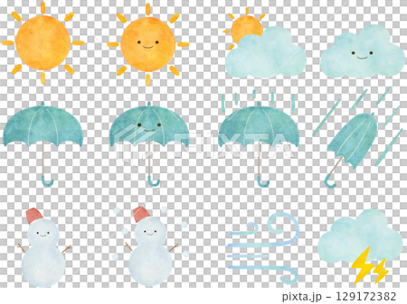 水彩風格天氣圖示集插圖 129172382
