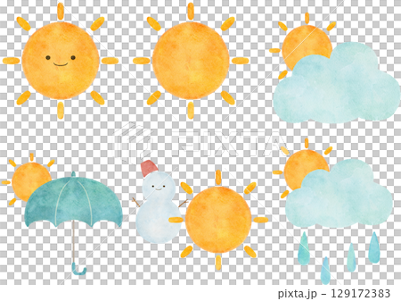 水彩風の天気アイコンセットイラスト 129172383