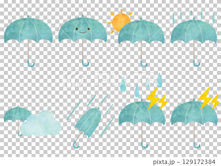 水彩風の天気アイコンセットイラスト 129172384