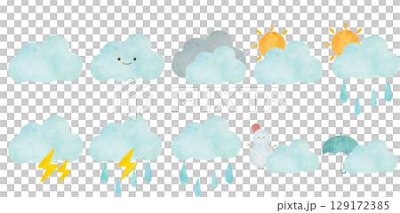 水彩風の天気アイコンセットイラスト 129172385
