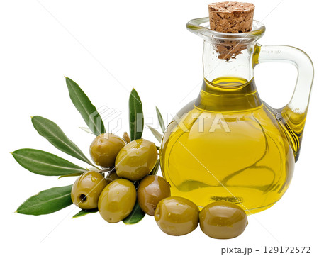 Olive oil healthy in a glass bottle isolated on white background png transparent clipart. 129172572