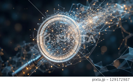 Digital Magnifying Glass Analyzing Interconnected Data 129172987