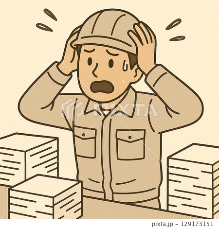 作業着を着た男性が焦っている 129173151