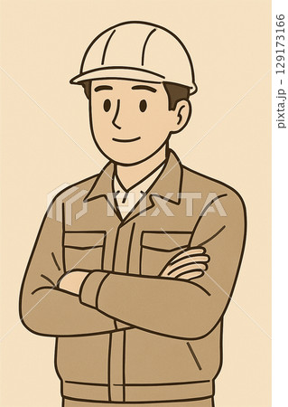 作業着を着た男性が腕組みしている 129173166