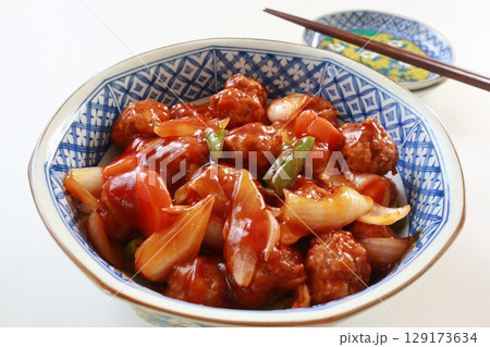 肉団子のあんかけ野菜 129173634