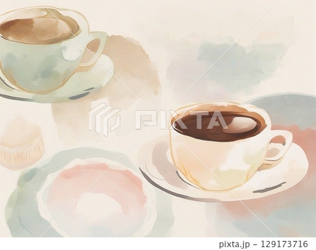 水彩で描いたコーヒーカップのイラスト4 129173716