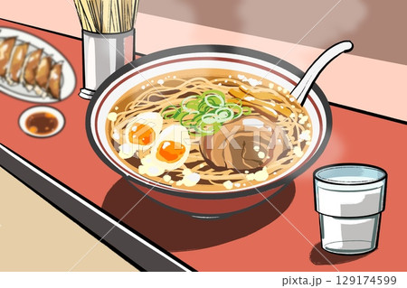 醤油ラーメンのイラスト　食事風景 129174599