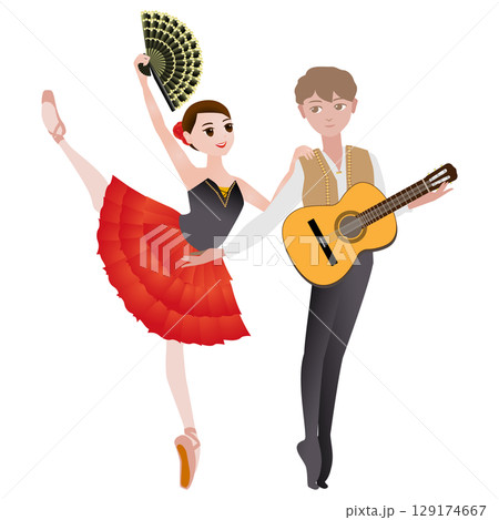 ダンサーのイラスト_バレエ「ドン・キホーテ」キトリとバジルのイメージ 129174667