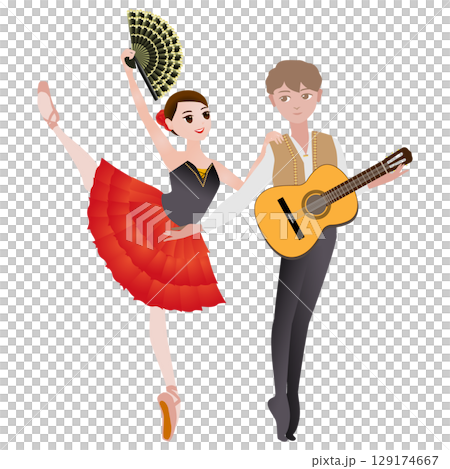 Illustration of dancers_Image of Kitri and Basil from the ballet "Don Quixote" 129174667