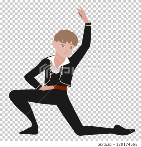 Illustration of a dancer_Image of a dancer dancing the role of Basil in the ballet "Don Quixote" 129174668