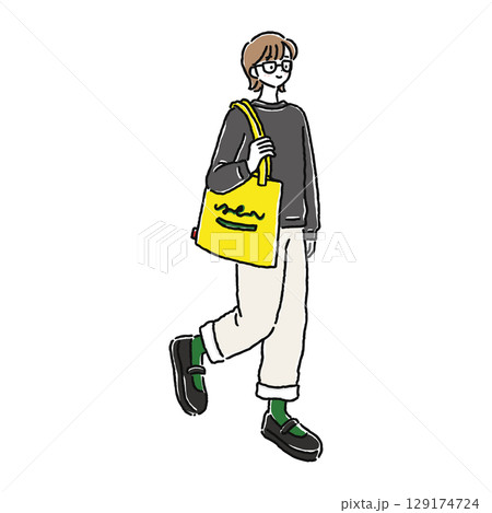 メガネをかけたカジュアルでおしゃれな女性 メガネをかけたカジュアルでおしゃれな女性 129174724