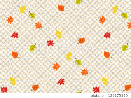 Modern Japanese wallpaper with a kanoko pattern and fallen autumn leaves Modern Japanese wallpaper with a kanoko pattern and fallen autumn leaves 129175130