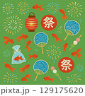 夏祭りテキスタイル　緑 129175620