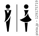 on an white background there is a sign with the direction of the toilets 129175719