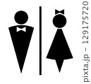 on an white background there is a sign with the direction of the toilets 129175720