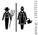 on an white background there is a sign with the direction of the toilets 129175721
