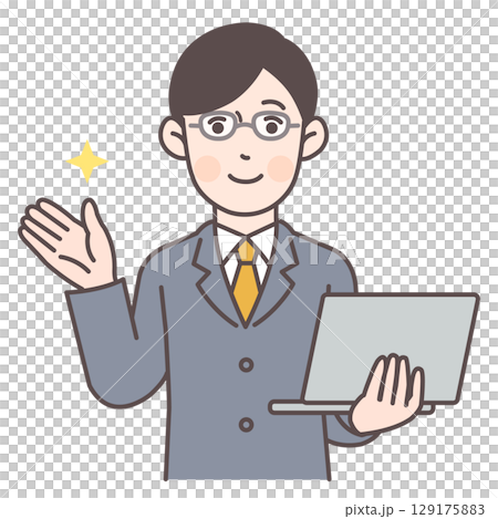 商人一邊拿著電腦一邊給予指導 1 129175883