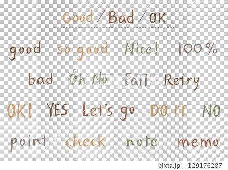 手書きOK・YES・NOなど一言英語フレーズセット　ナチュラルタッチ｜カフェ風カラー 129176287