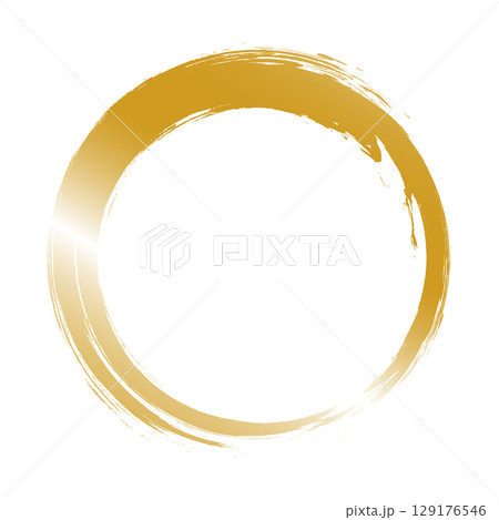 筆で描かれた金色の円のシンプルな丸イラスト 129176546