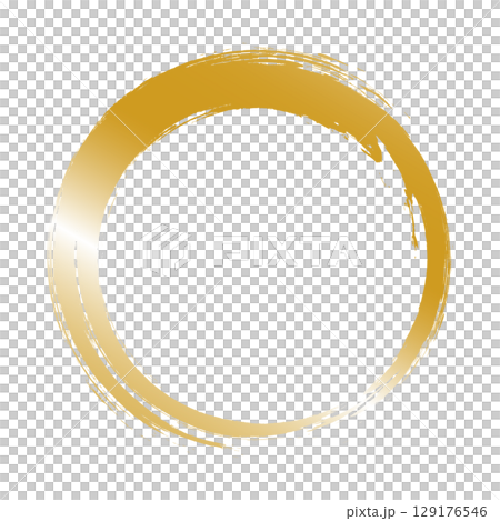 筆で描かれた金色の円のシンプルな丸イラスト 129176546