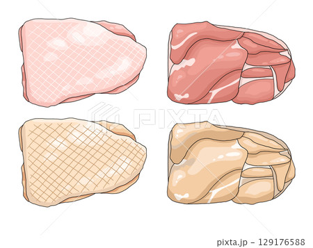 生の鶏モモ肉と焼いた鶏モモ肉のイラスト 生の鶏モモ肉と焼いた鶏モモ肉のイラスト 129176588