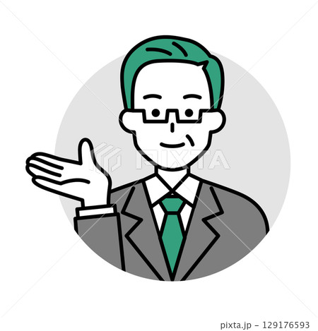 中年のスーツの男性のアイコン（案内） 129176593
