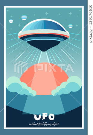 UFO, unidentified flying object in retro poster style 129176610