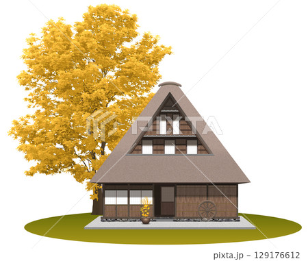 合掌造りの古民家のイラスト 129176612