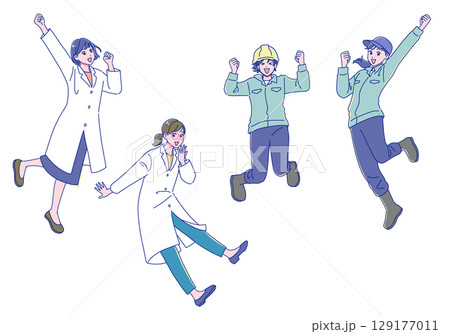 ジャンプして喜ぶ理系の若い女性たち 129177011