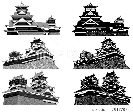 熊本城の大天守と小天守のセット 129177073