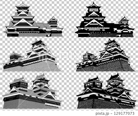 熊本城の大天守と小天守のセット 129177073