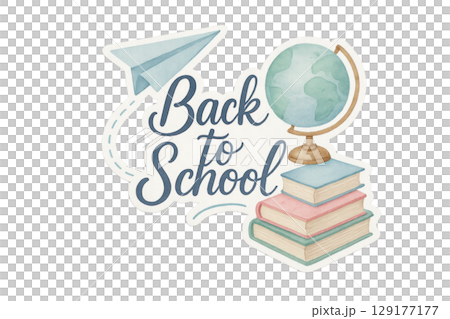 Back to school concept with globe, books, and paper plane, isolated 129177177