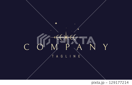 A vector golden logo featuring an abstract image a planetary alignment forming a parade, crowned by a radiant star at the top. 129177214