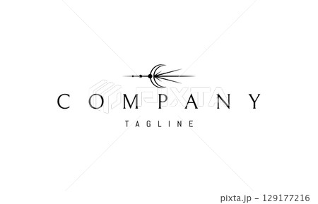 A vector logo featuring an abstract image a cosmic pattern with a radiant moon at its center, symbolizing mystery and celestial harmony. 129177216