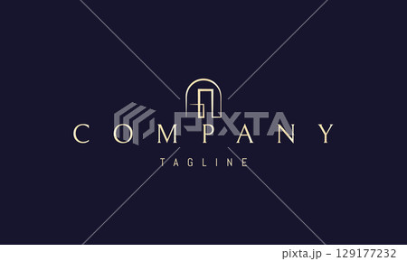 A vector golden logo featuring an abstract image a building framed inside an arch, combining architectural solidity with symbolic protection. A vector golden logo featuring an abstract image a building framed inside an arch, combining architectural solidity with symbolic protection. 129177232