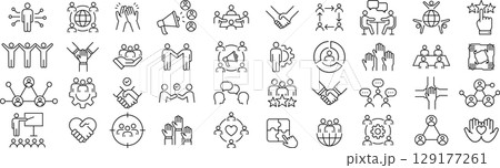 ベクターでモノクロのステークホルダーに関する線画アイコンセット ベクターでモノクロのステークホルダーに関する線画アイコンセット 129177261