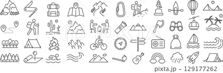 ベクターでモノクロの冒険に関する線画アイコンセット ベクターでモノクロの冒険に関する線画アイコンセット 129177262