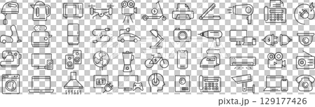 Vector monochrome line icon set about home appliances 129177426