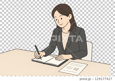 A female employee taking notes while participating in an internal meeting 129177427
