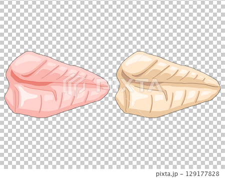 生の鶏むね肉と焼いた鶏むね肉のイラスト 129177828