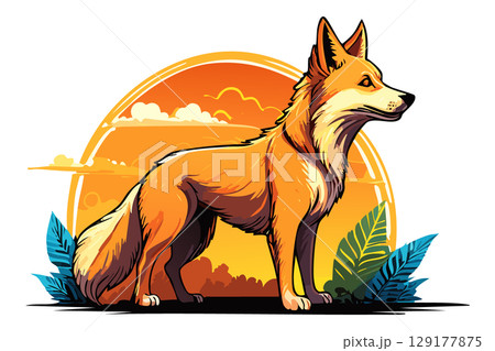 Australian wild dog dingo (Canis familiaris dingo, Canis lupus dingo) Fauna Australia desert predatory animal, Realistic dingo design of brown coloring 129177875