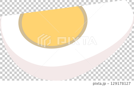 a sliced hard-boiled egg. boiled egg slice with yellow yolk and white shell 129178127
