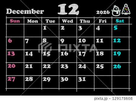 カレンダー 2026 黒板 129178608